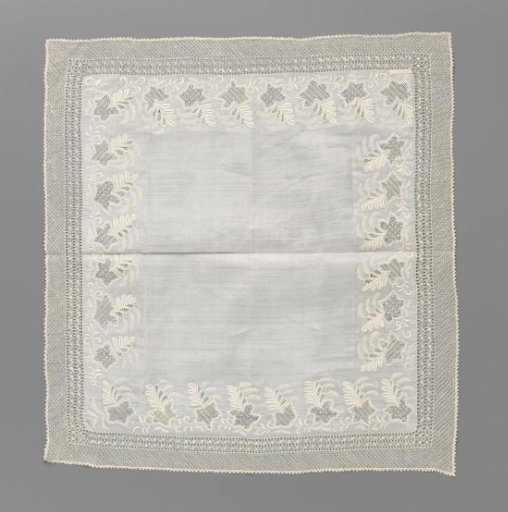 Square Handkerchief of Batiste with Plumetis and a Border of Needle Lace