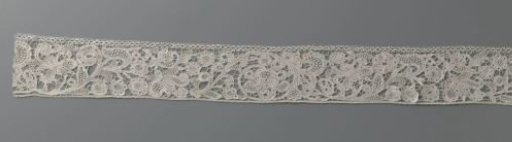 Strip of mixed lace with a wavy stem and various large flowers and leaves