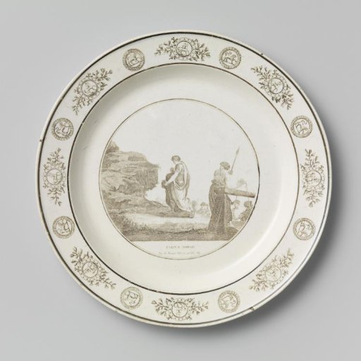 Plate of English hard-baked earthenware, fine faience from Creil.