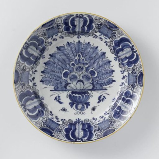 Plate, painted with peacock feather decoration