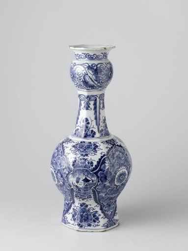 Faience vase. Painted blue with chinoiserie decoration.
