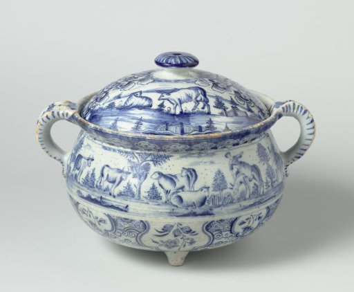 Cream pot, painted with rural scenes