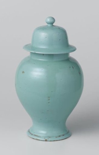Lid of a lidded pot of faience with blue-green ground