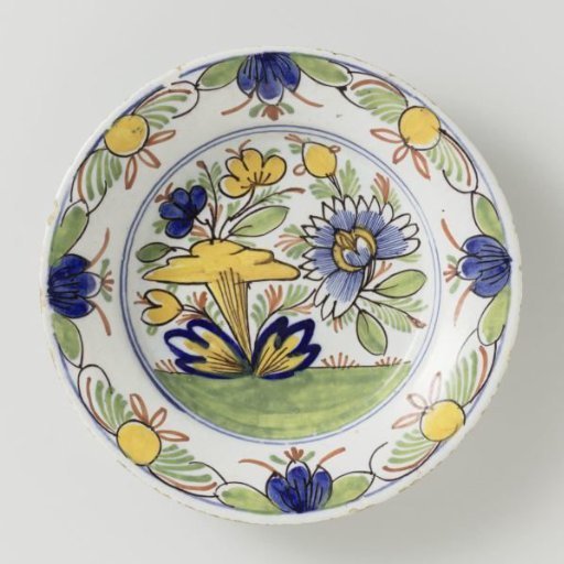 Plate of Multicolored Painted Faience with Floral Decoration