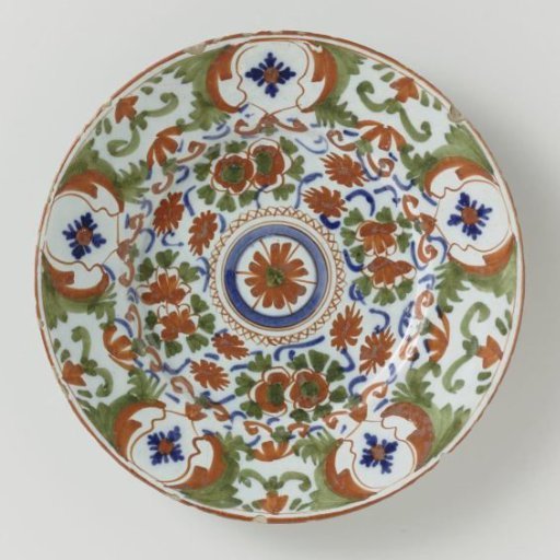Plate of Multicolored Painted Faience with Floral Decoration