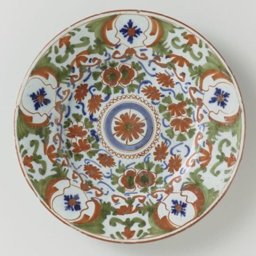 Plate of Multicolored Painted Faience with Floral Decoration