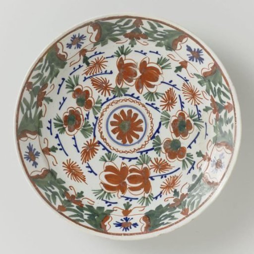 Plate of Multicolored Painted Faience with Floral Decoration