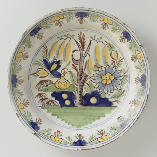 Dish, multicolored painted with a garden