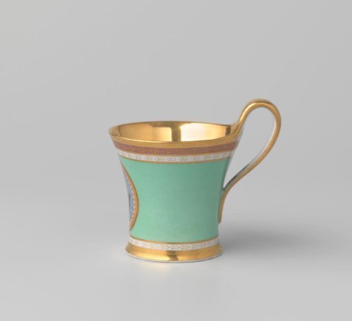 Cup with a bird on a branch in a medallion