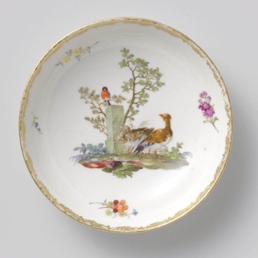 Plate, multicolored painted with birds and flowering branches