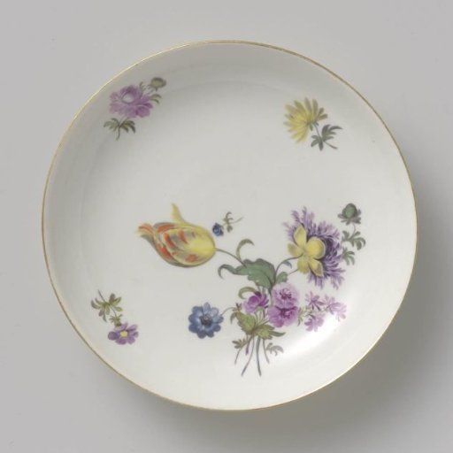 Dish, multicolored painted with flower bouquets