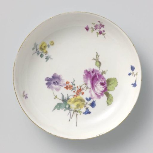 Dish, polychrome painted with floral bouquets and wildflowers