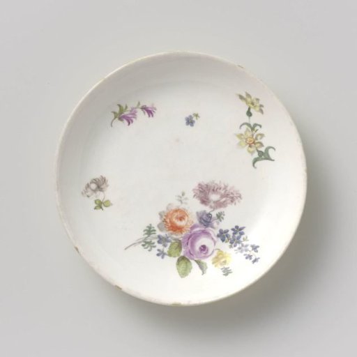 Dish, multicolored painted with flower bouquets