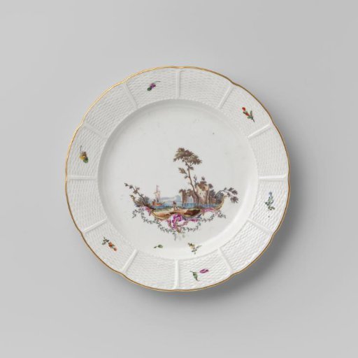 Plate with a water landscape and flowers