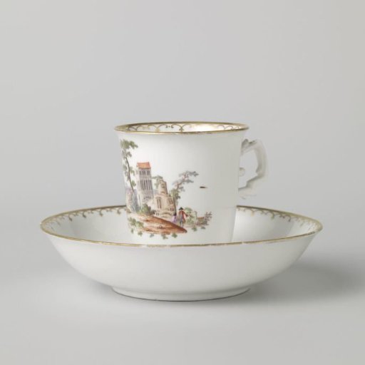 Cup and saucer with a landscape