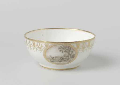 Bowl with a dog and a wolf in a landscape