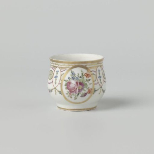 Cup with a bouquet and a border of medallions, garlands and foliate scrolls