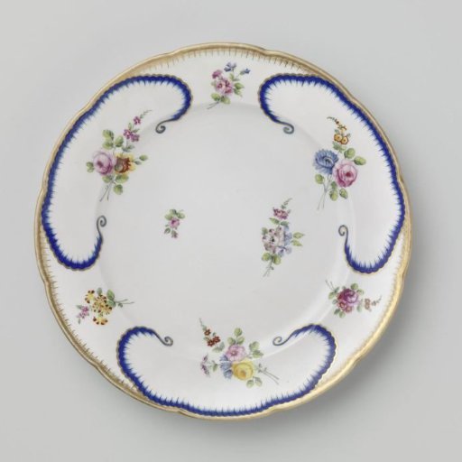 Plate with bouquets and lobed panels