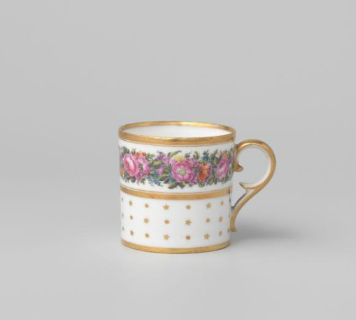 Cup with a floral scroll, stars and dots