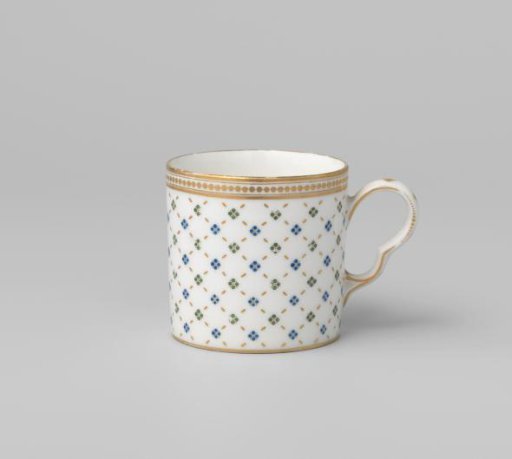 Cup with a lozenge pattern formed by stripes and dots