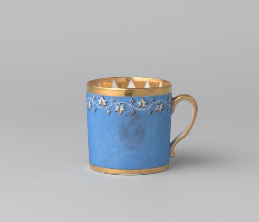 Cup with a foliate scroll on a matt blue ground