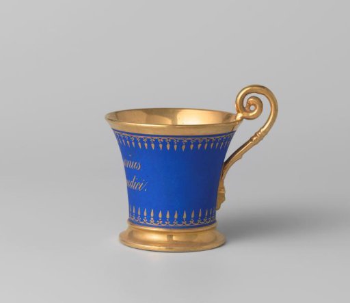 Cup with an inscription on a blue ground