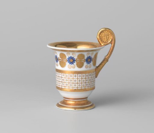 Cup with a floral scroll and grid pattern