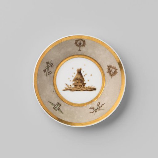 Saucer with a beehive and symbolic objects