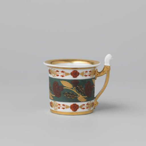 Cup with a matte green border with floral scrolls
