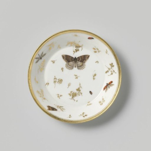 Saucer with insects, flower sprays and grapevines