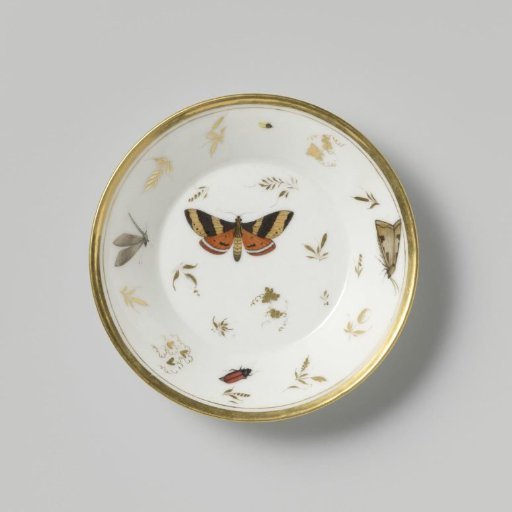 Saucer with insects, flower sprays and grapevines