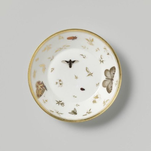 Saucer with insects, flower sprays and grapevines