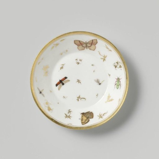 Saucer with insects, flower sprays and grapevines