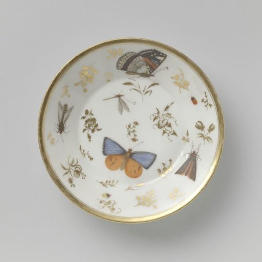 Saucer with insects, flower sprays and grapevines
