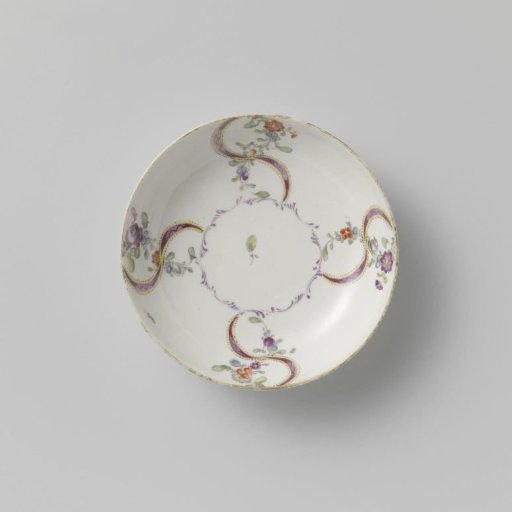 Saucer with floral scrolls and ribbons