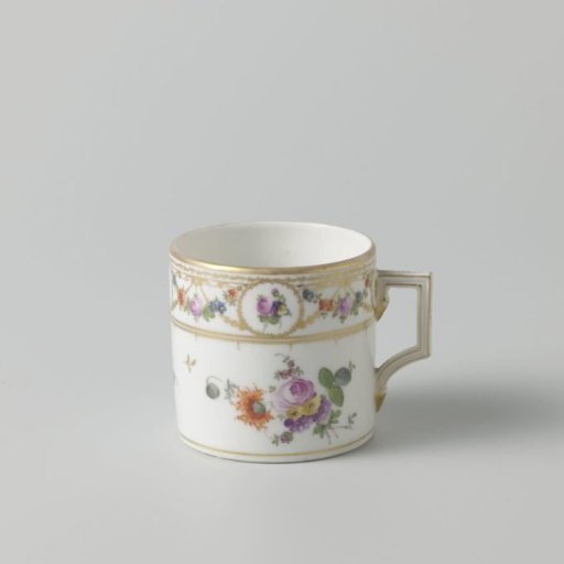 Cup with bouquets and a border with garlands