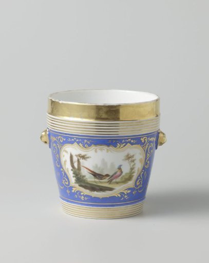 Flowerpot with birds, flower sprays and foliate scrolls