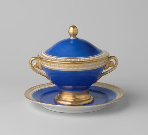 Tureen with blue and ornamental borders