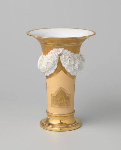 Vase with landscapes, musical instruments and garlands in relief