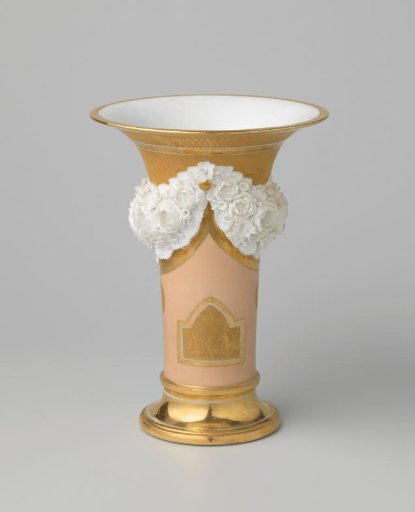 Vase with landscapes, musical instruments and garlands in relief
