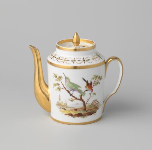 Teapot with birds in a landscape