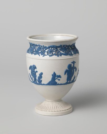 Vase of Stoneware, with Dark Blue Relief Decorations