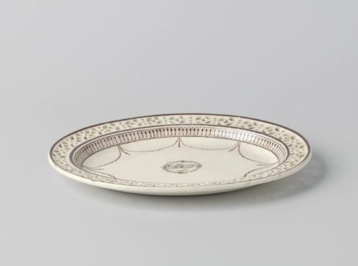 Oval plate of hard-baked earthenware; creamware