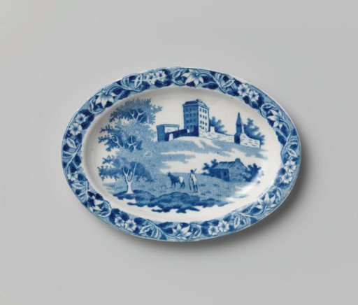Oval plate of hard-fired earthenware