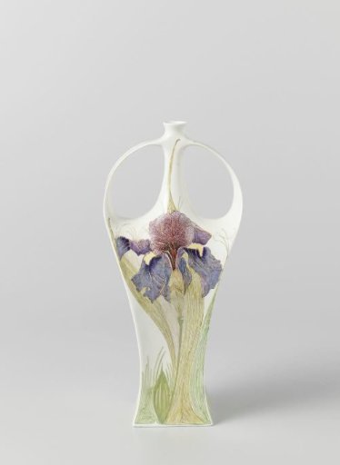 Vase of hard paste decorated with irises in colors