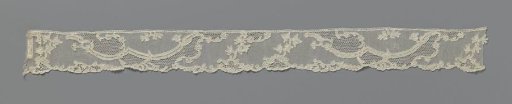 Strip of needle lace with ribbon and garland of flowers
