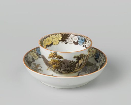 Cup and saucer of hard-fired earthenware; Leeds