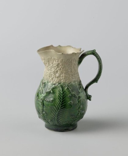Milk jug of hard-fired earthenware; Whieldon ware, cauliflower ware