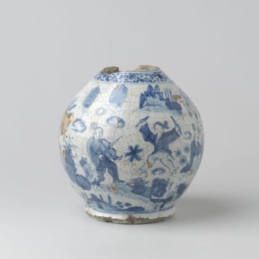 Vase, globular, painted in blue with a landscape with Chinese figures