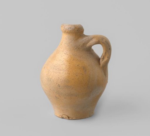 Bulbous jug with handle, of yellow-firing stoneware, damaged at the rim